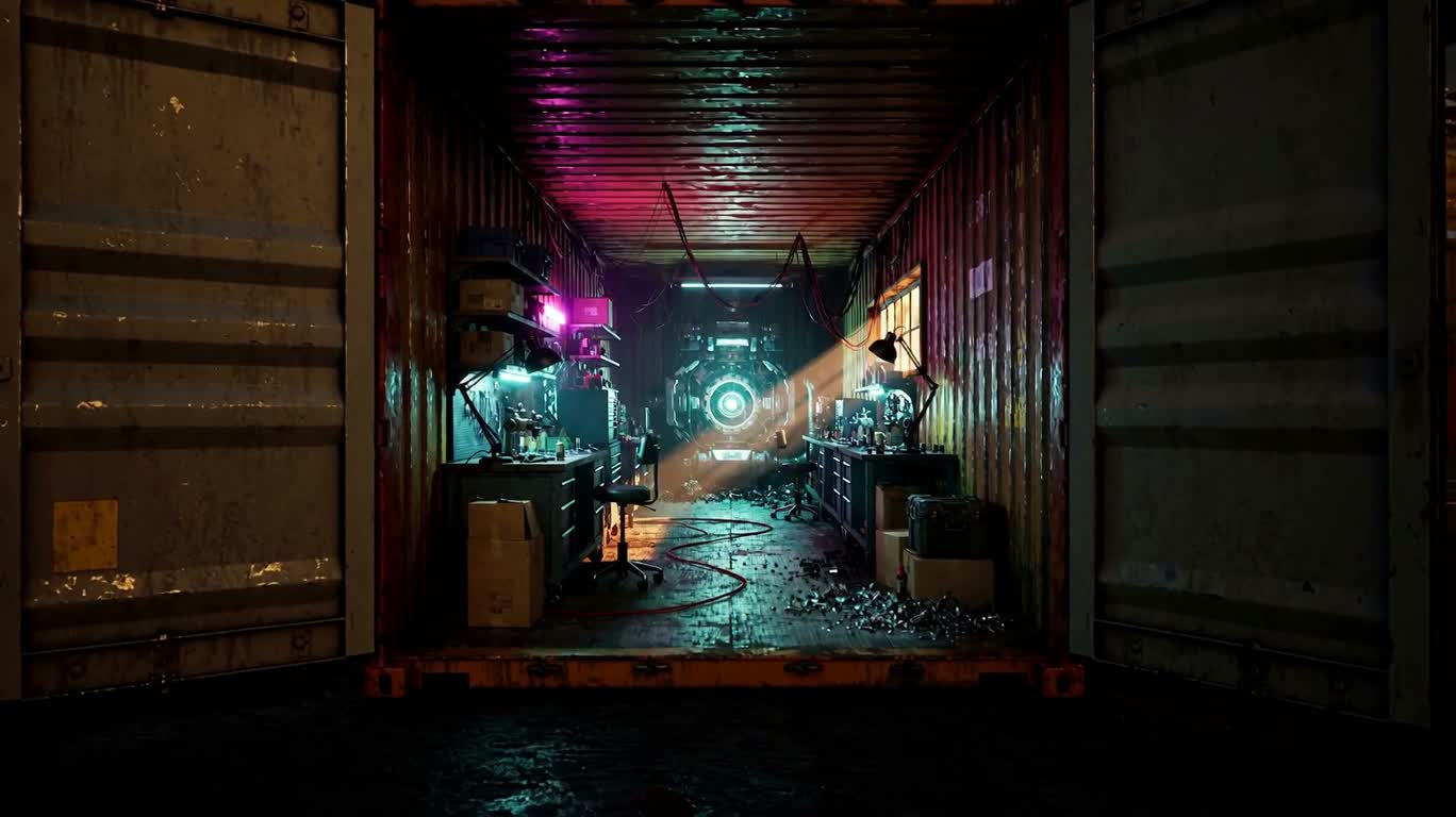 Neon Container Sci-Fi Mechanic Workshop