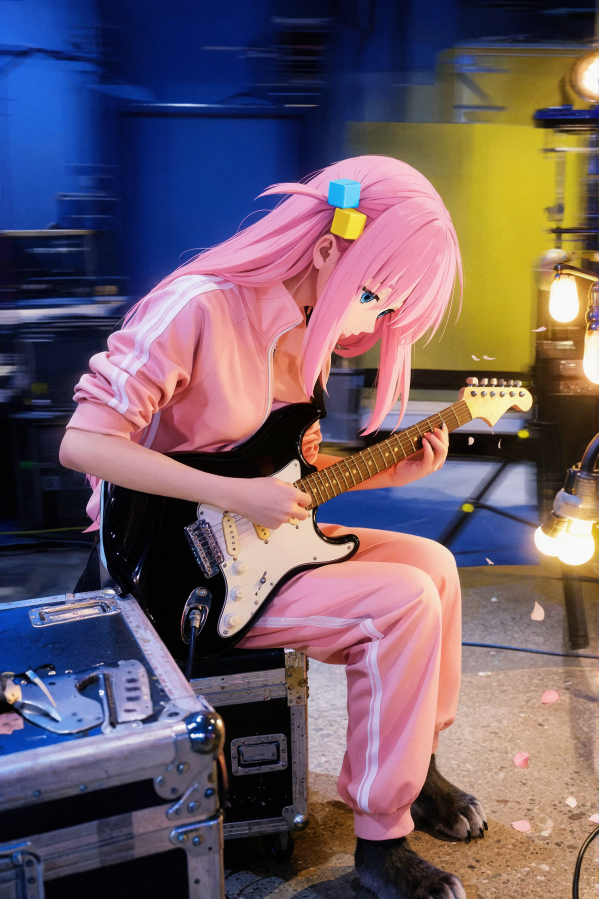 Hitori Gotoh · Backstage Soundcheck · Slow-Shutter Tracking — AI image creation