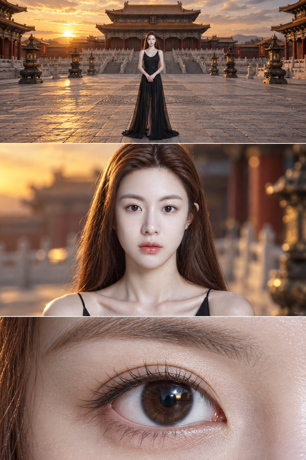 电影摄影教学三宫格人像一致性排版 — AI image creation