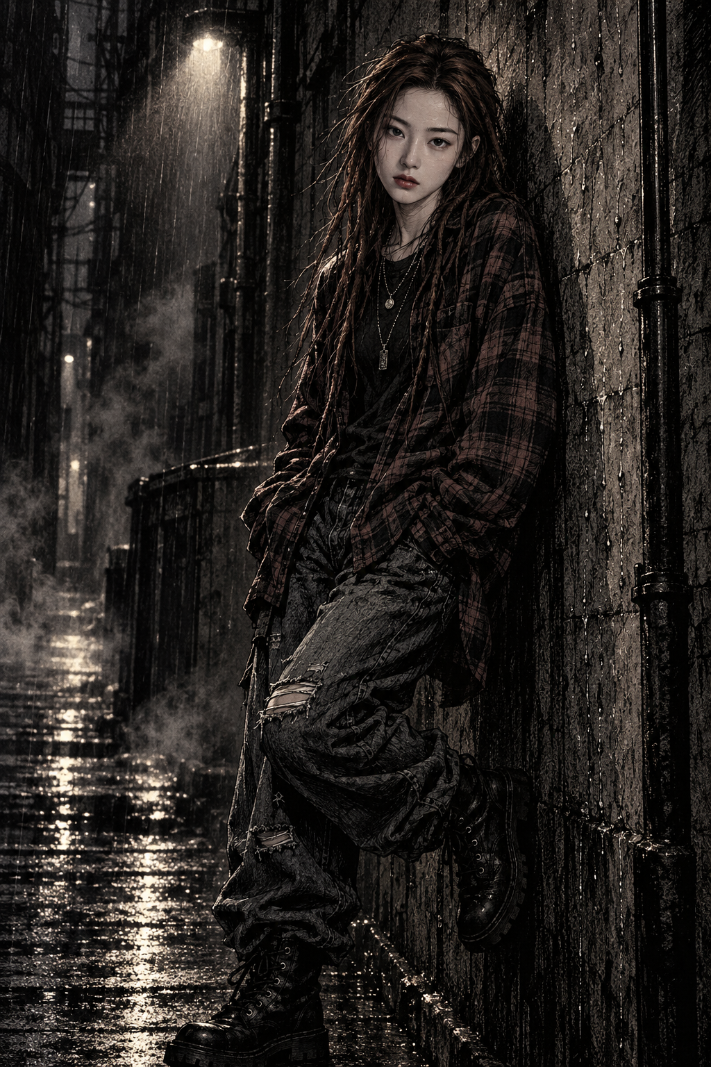 Chân dung grunge trong ngõ hẻm theo phong cách truyện tranh
