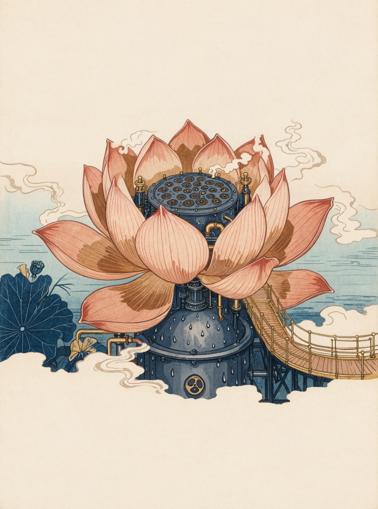 Steam Lotus · Ukiyo-e Woodblock — AI image creation