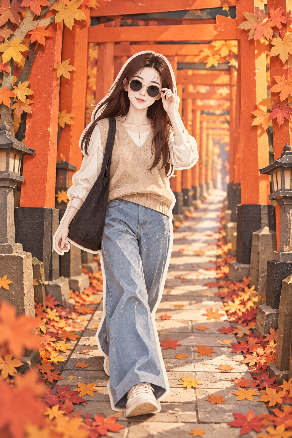 京都秋日鸟居纸雕旅行插画 — AI image creation