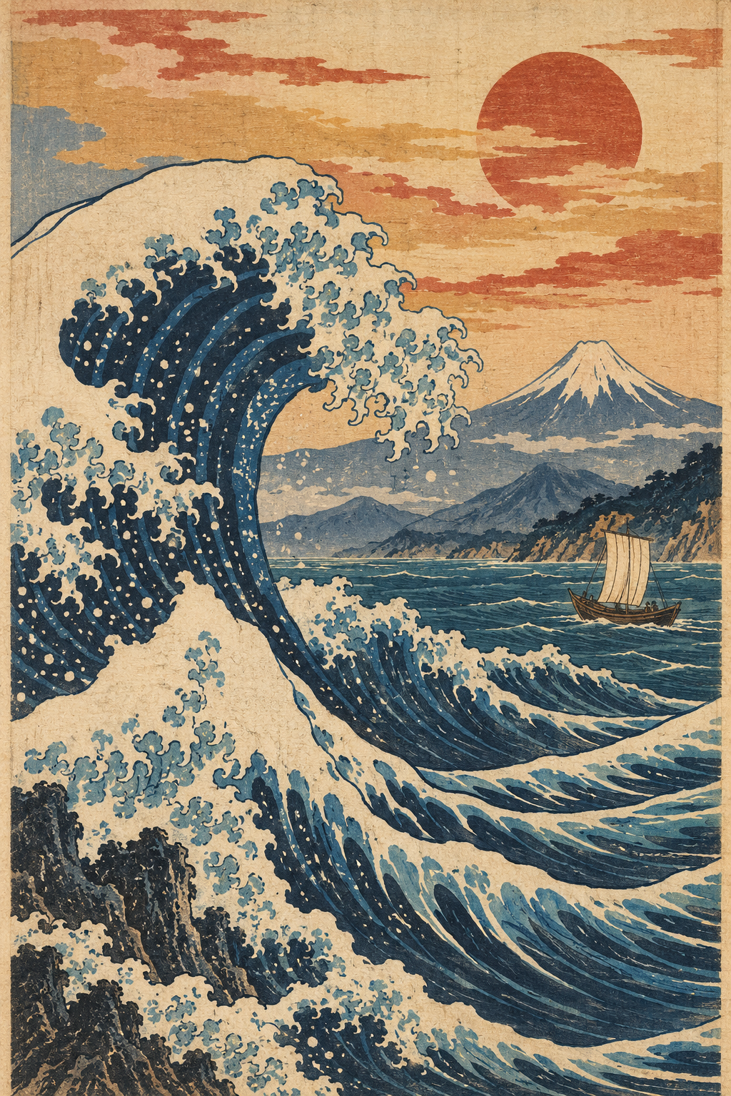 致敬北斋的浮世绘木版画 — AI image creation