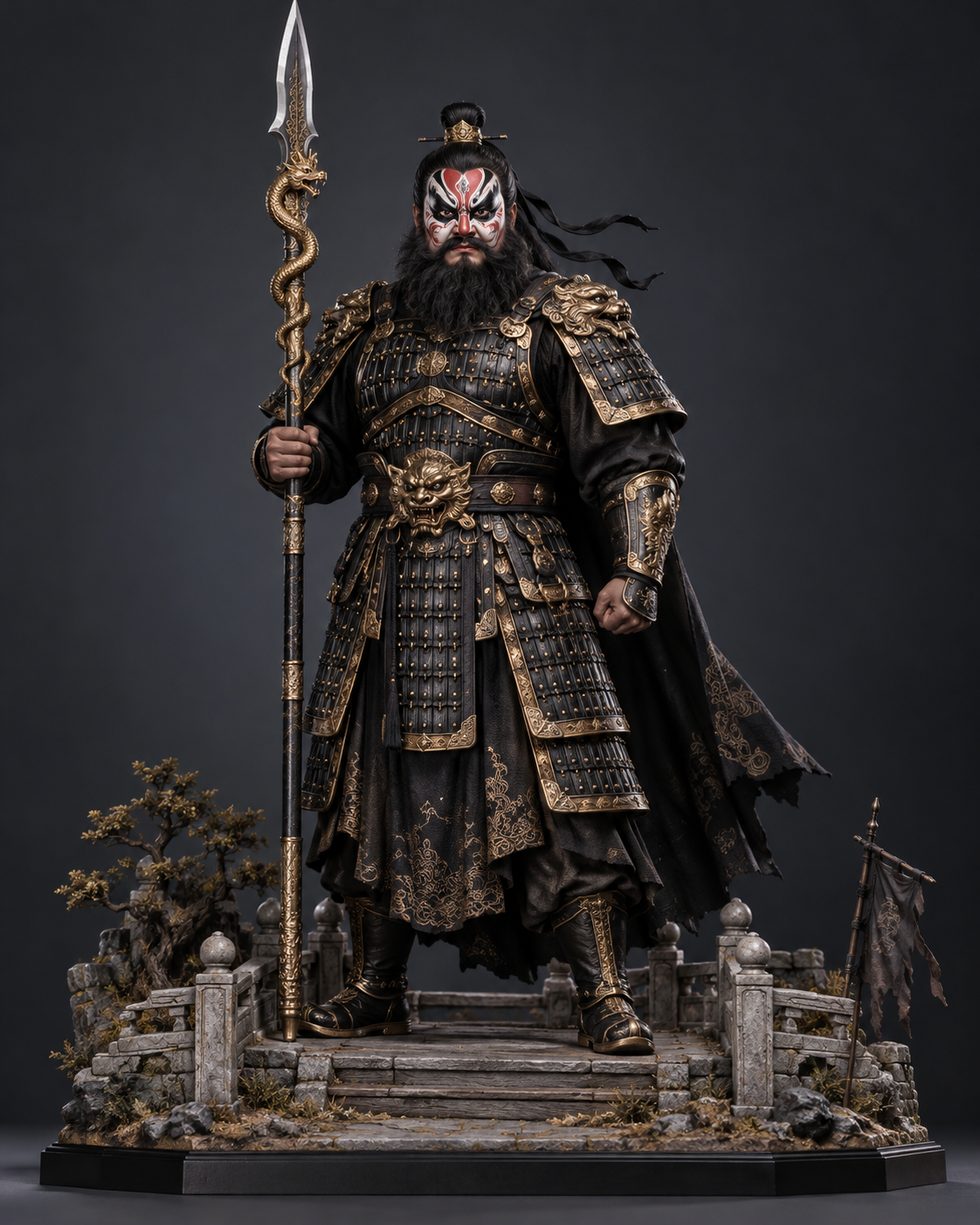 흑금 경극 얼굴 분장 장비 컬렉션 피규어 — AI image creation