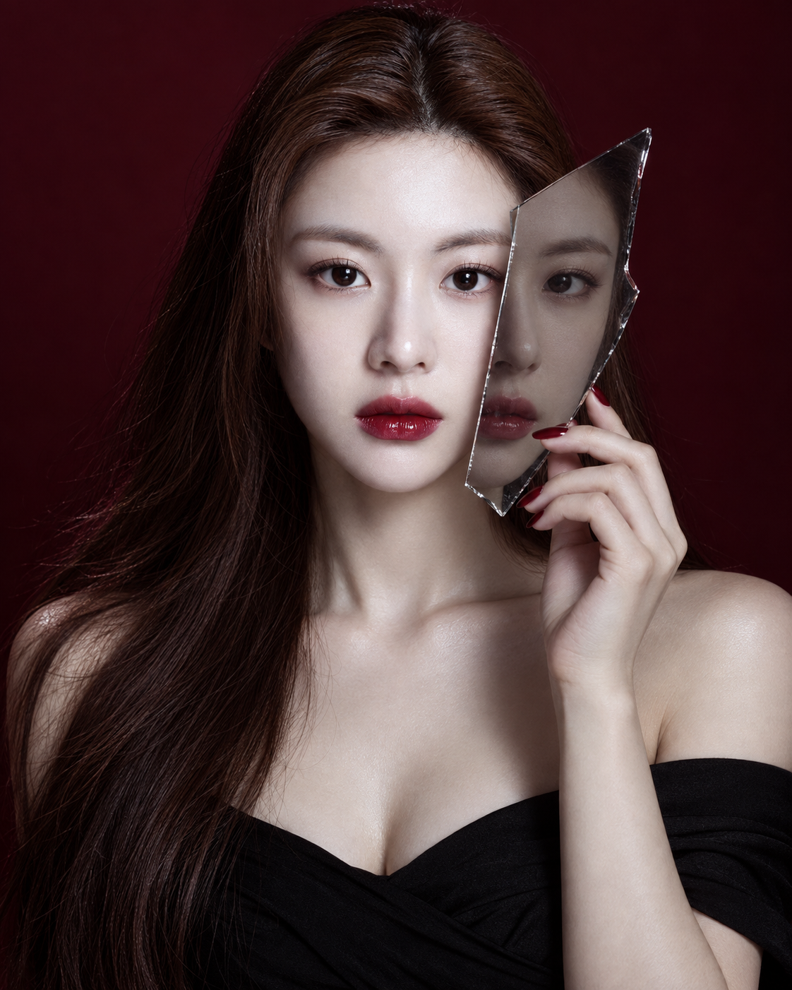 暗黑奢华碎镜美妆社论人像 — AI image creation