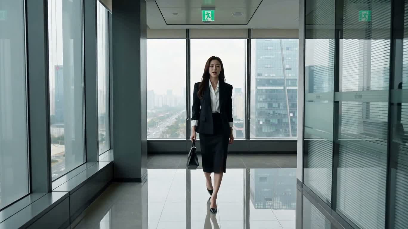 玻璃走廊中的自信高管 — AI video creation