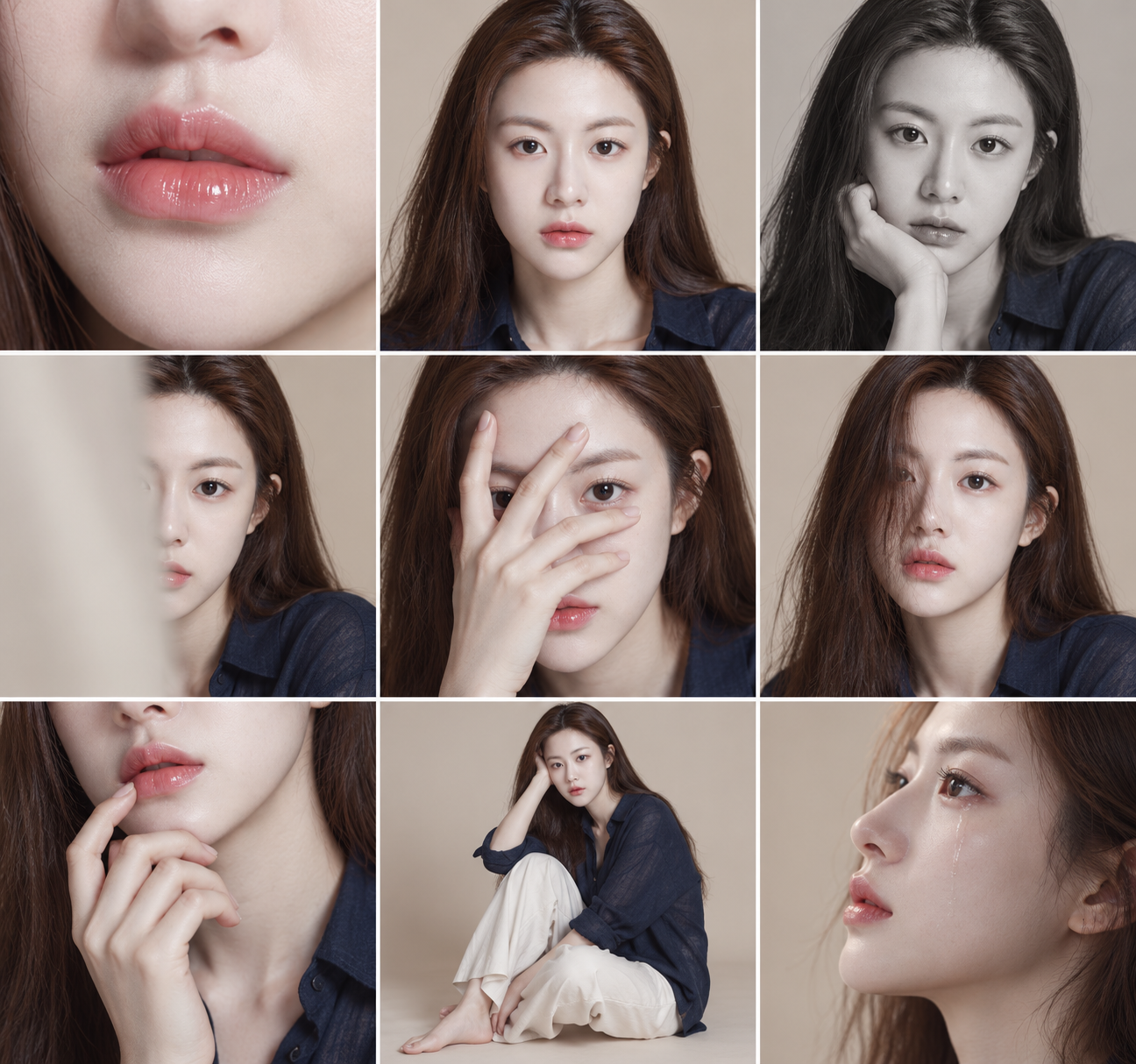 九宫格电影感情绪人像特写 — AI image creation