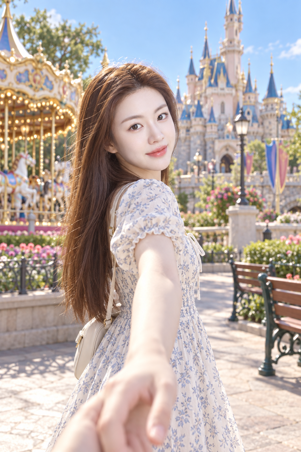 阳光童话乐园成年女性旅行人像 — AI image creation