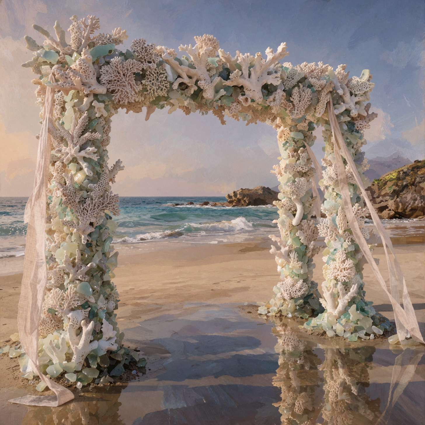 Arche de mariage corail · Lumière et couleur impressionnistes — AI image creation