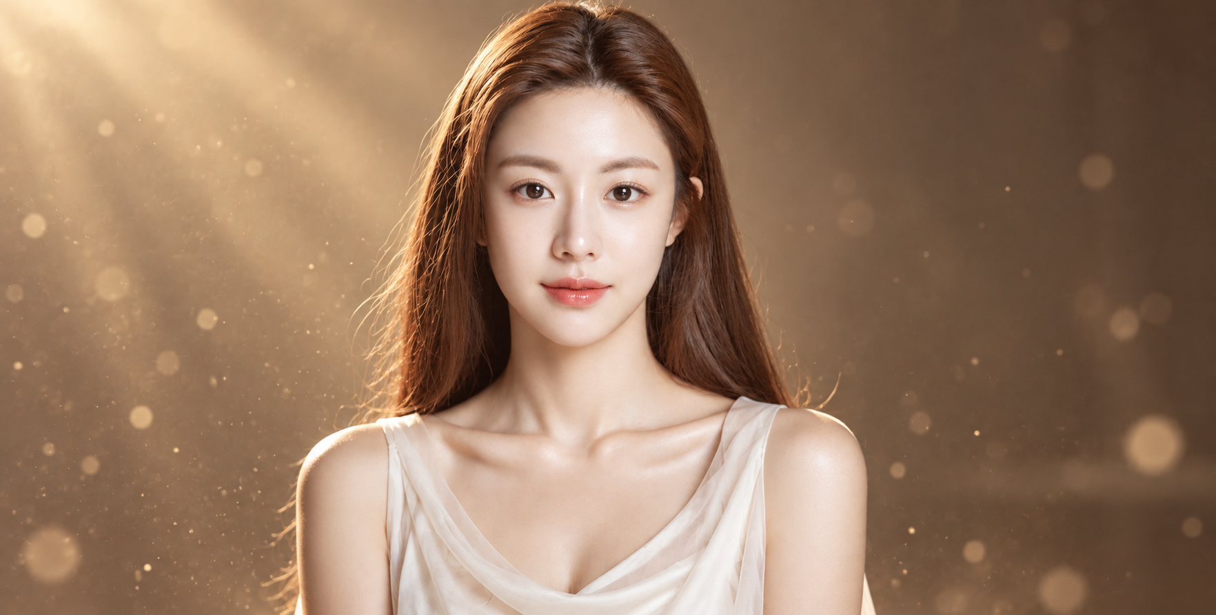 暖光微尘中的高级感温柔女性肖像 — AI image creation