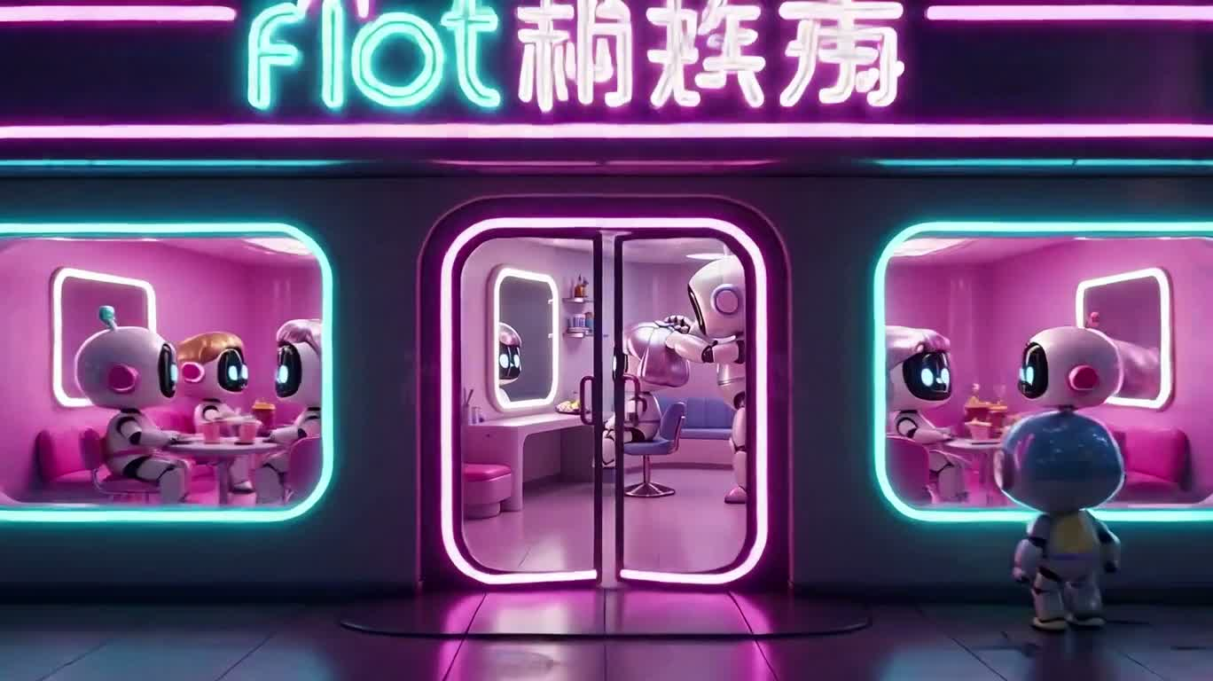 机器人霓虹城的一天 — AI video creation