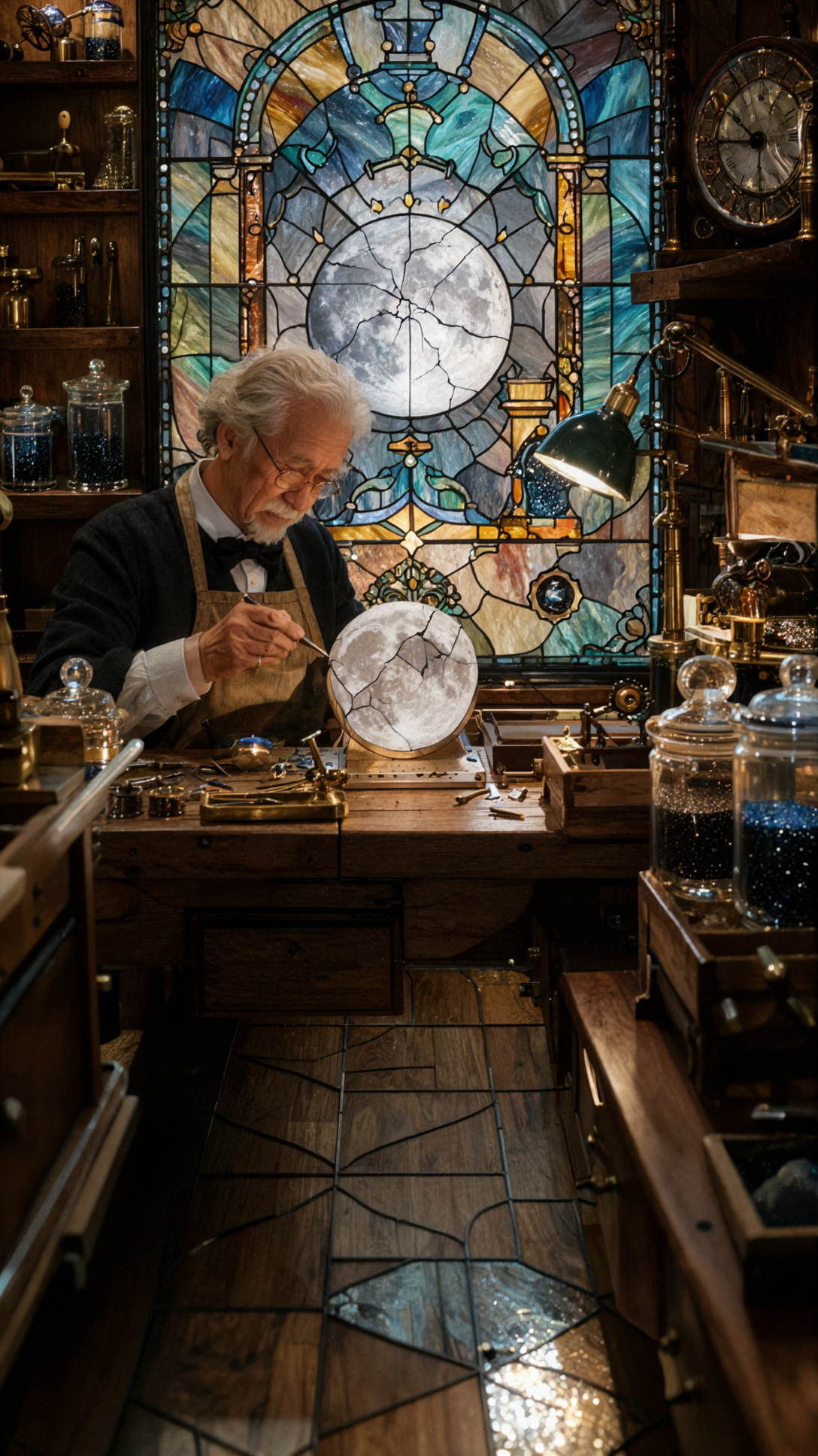 Moon Repair Shop · Stained Glass — AI image creation