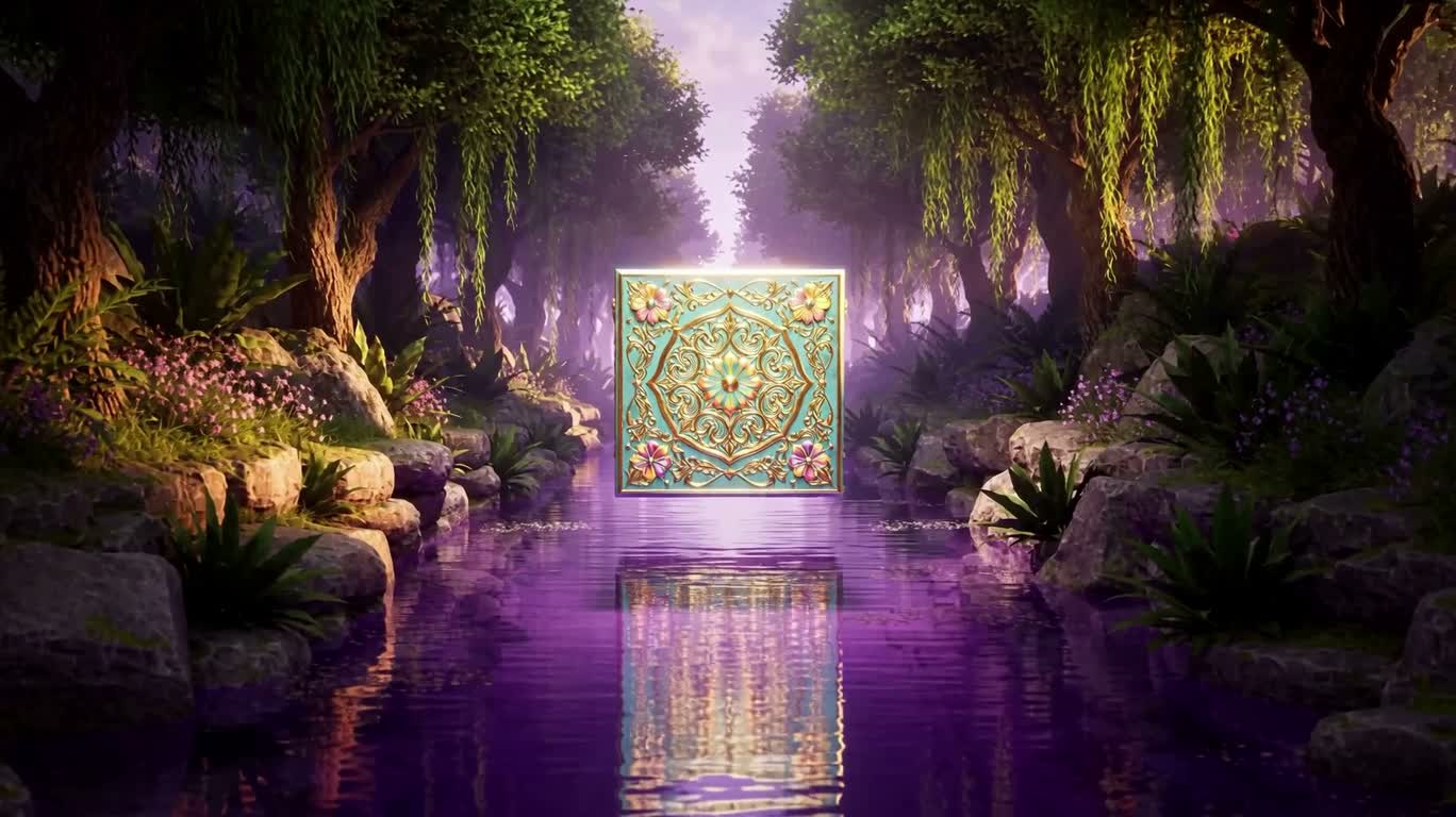 对称魔幻水银紫金浮空方体 — AI video creation