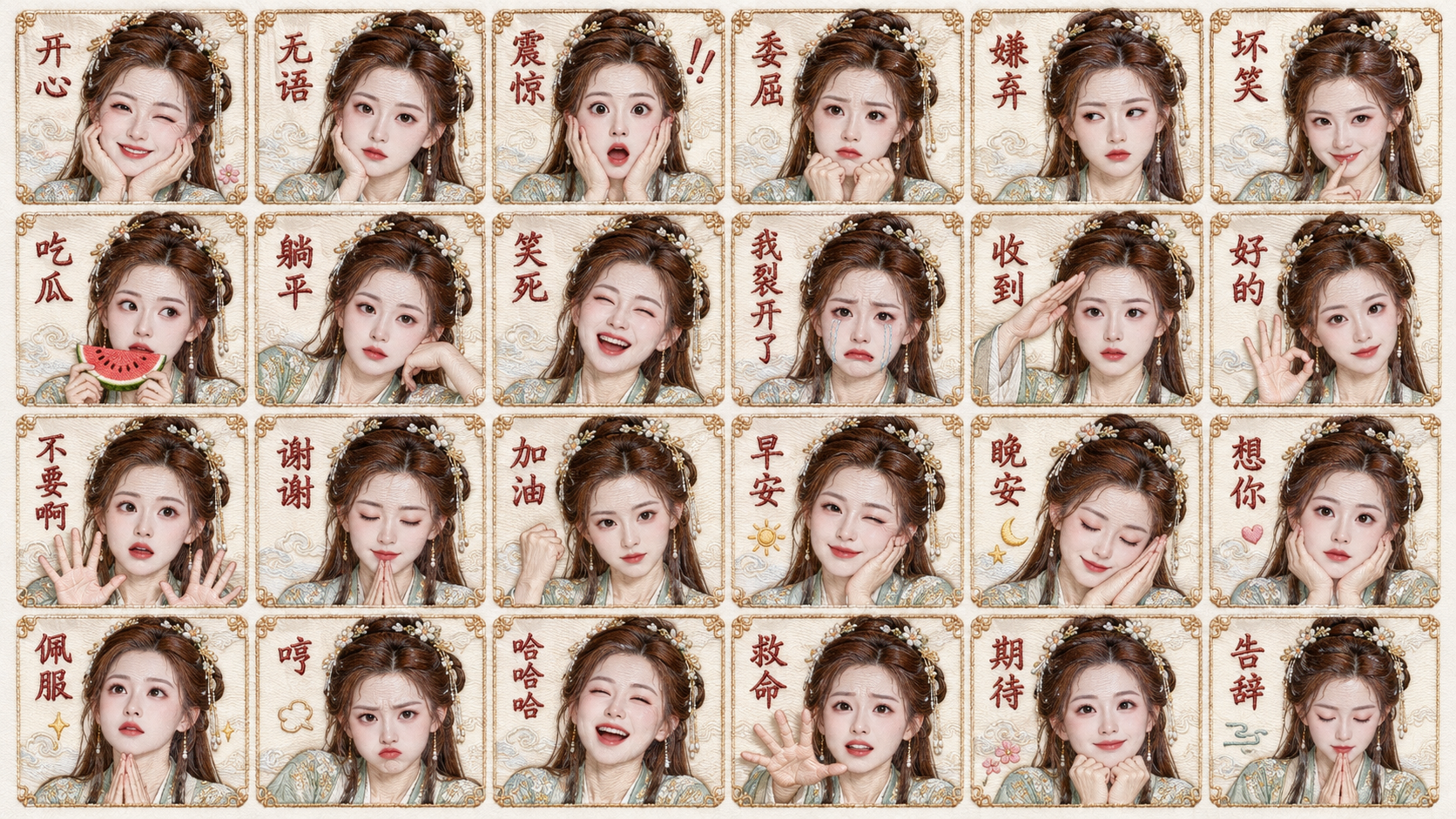 쑤저우 자수 고전 미인 24종 이모티콘 스티커