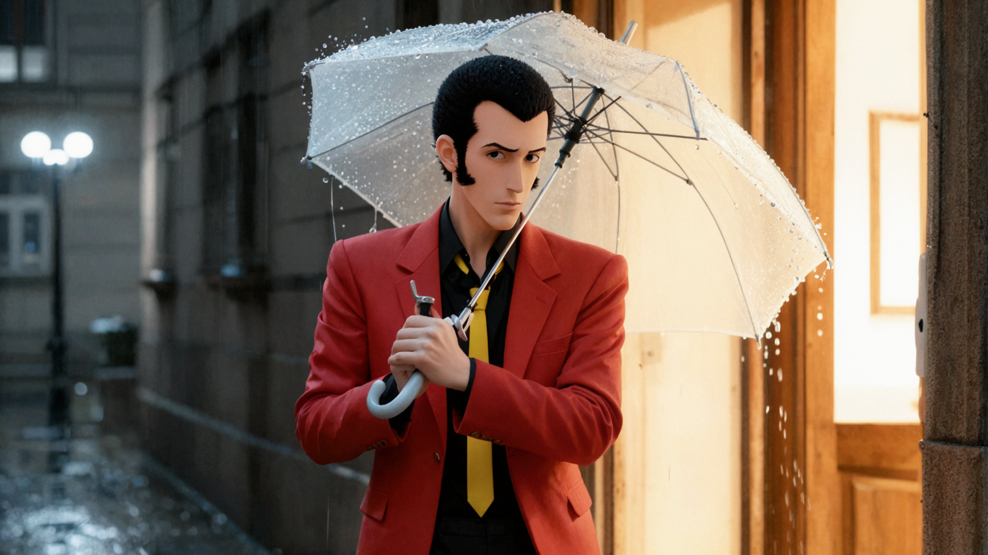 鲁邦三世 · 雨伞交错 · 高调柔光 — AI image creation