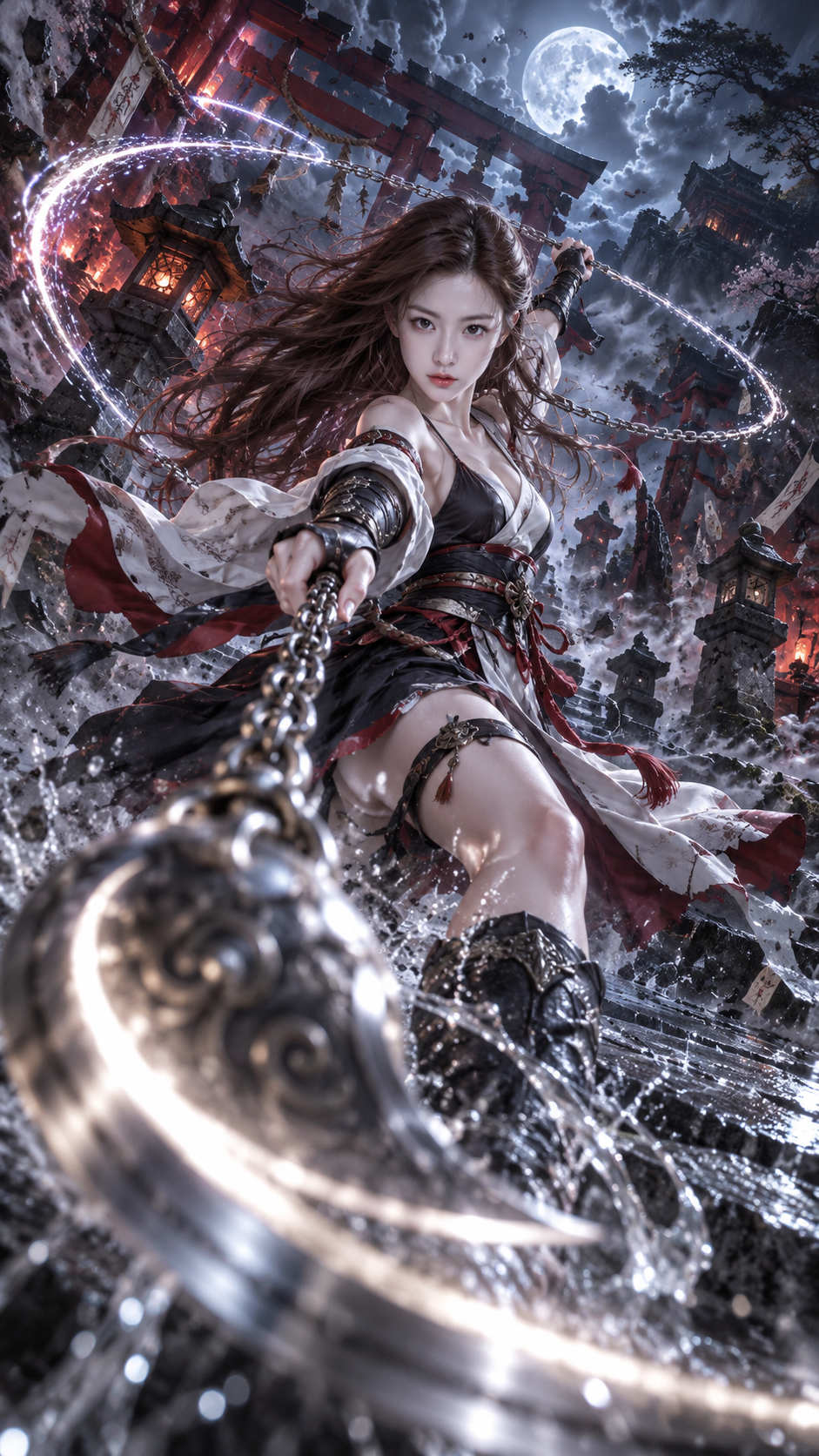 Moonlit Shrine Luminous Chain Maneuver — AI image creation