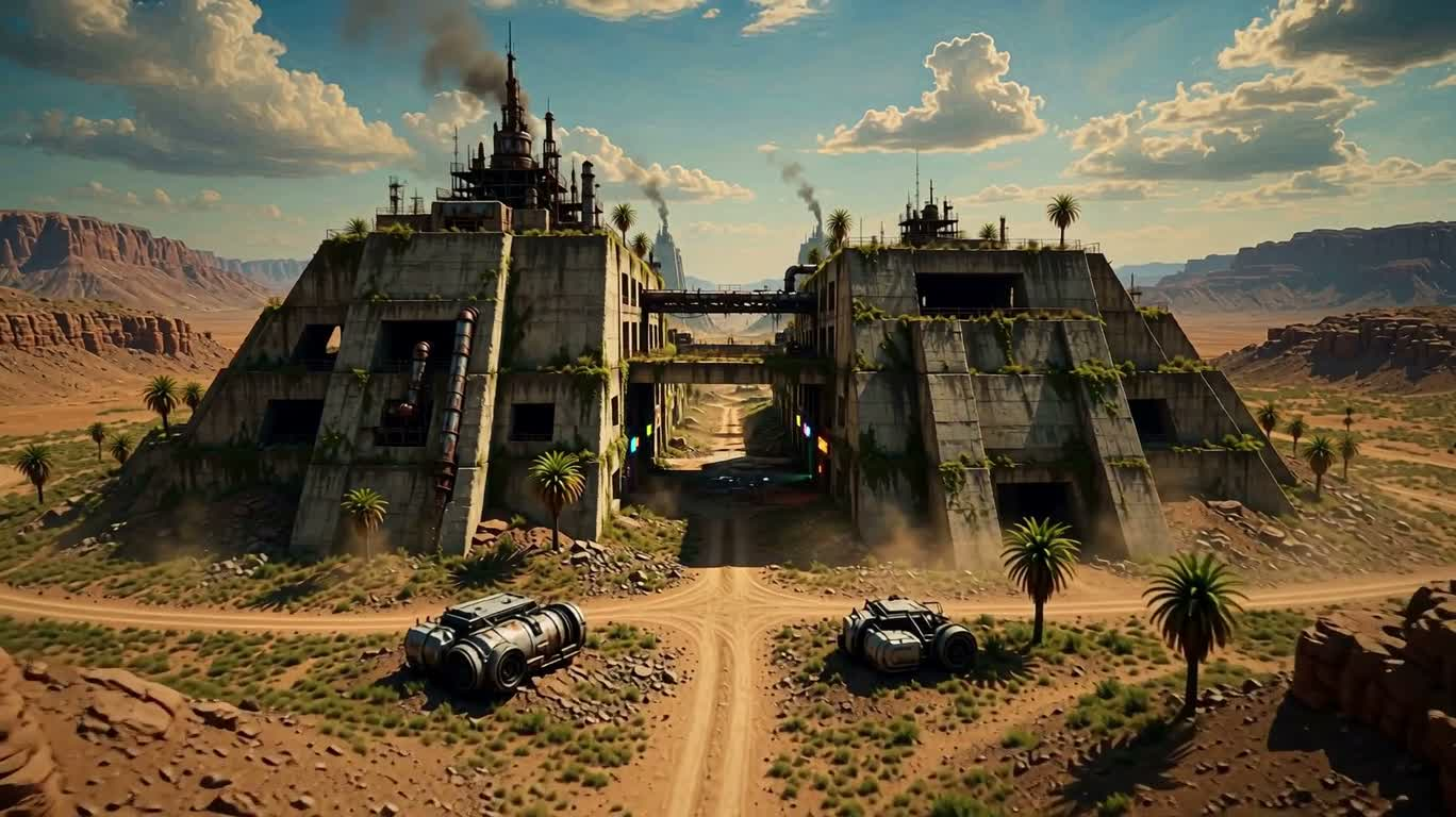 Ruines néon dans la friche — AI video creation