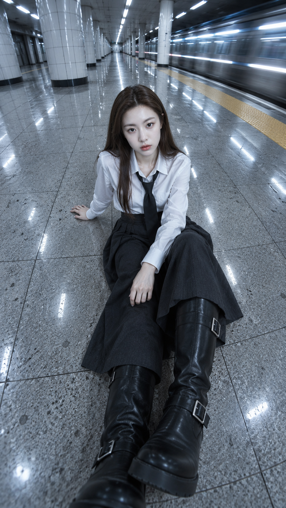 超广角地铁阈限美学成人时尚肖像 — AI image creation