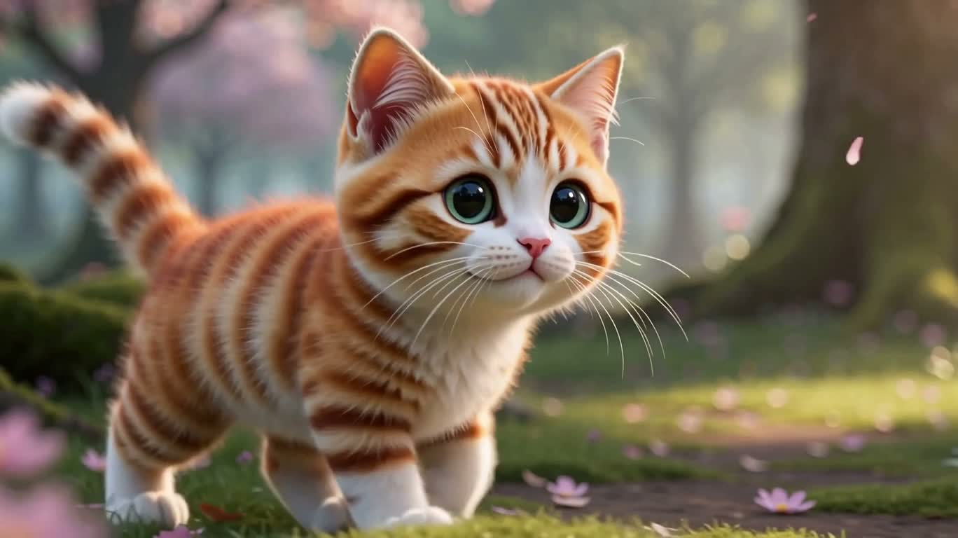 绒毛拟人小猫的奇幻漫步 — AI video creation