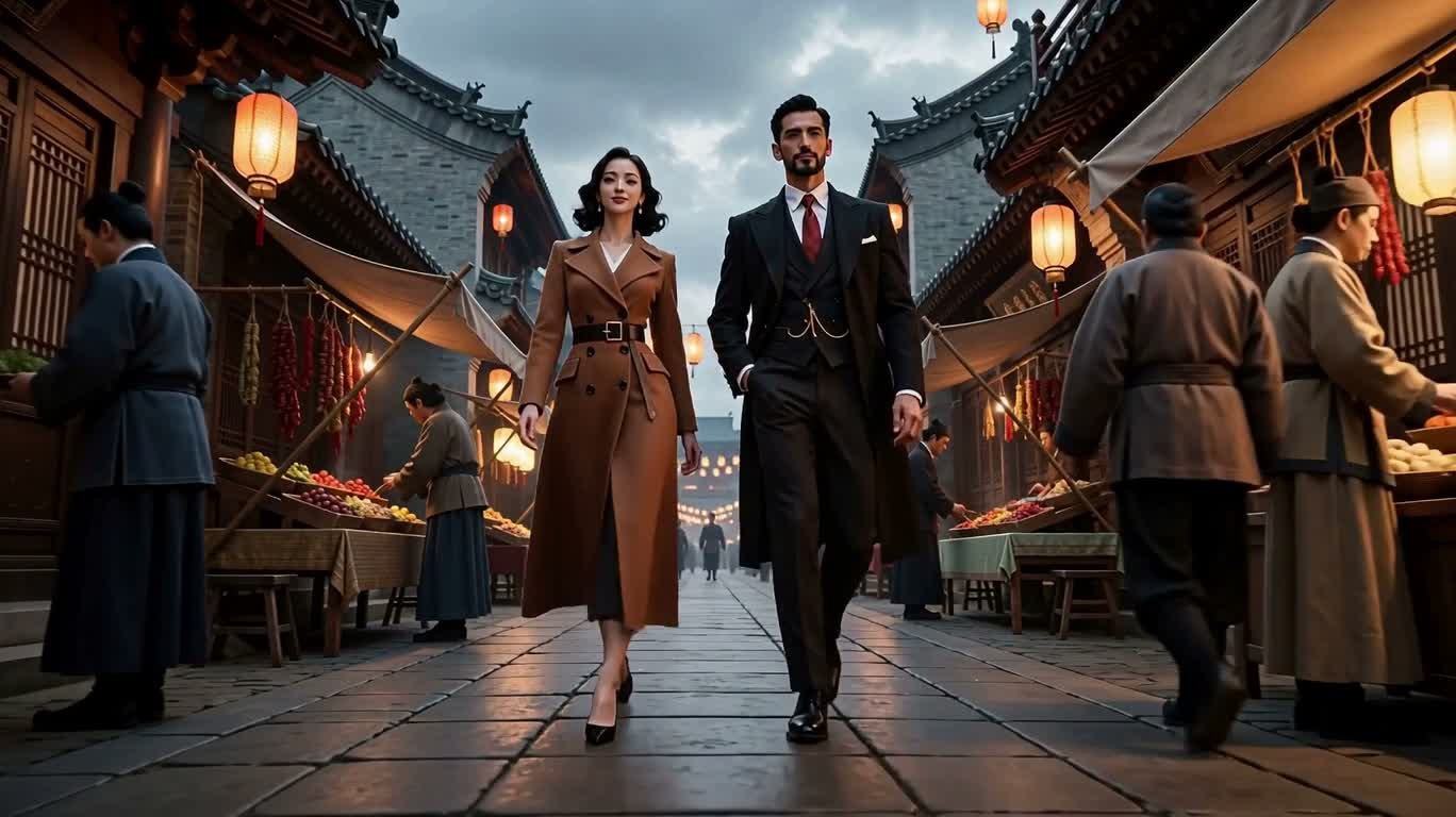 东方集市的复古奇幻漫步 — AI video creation
