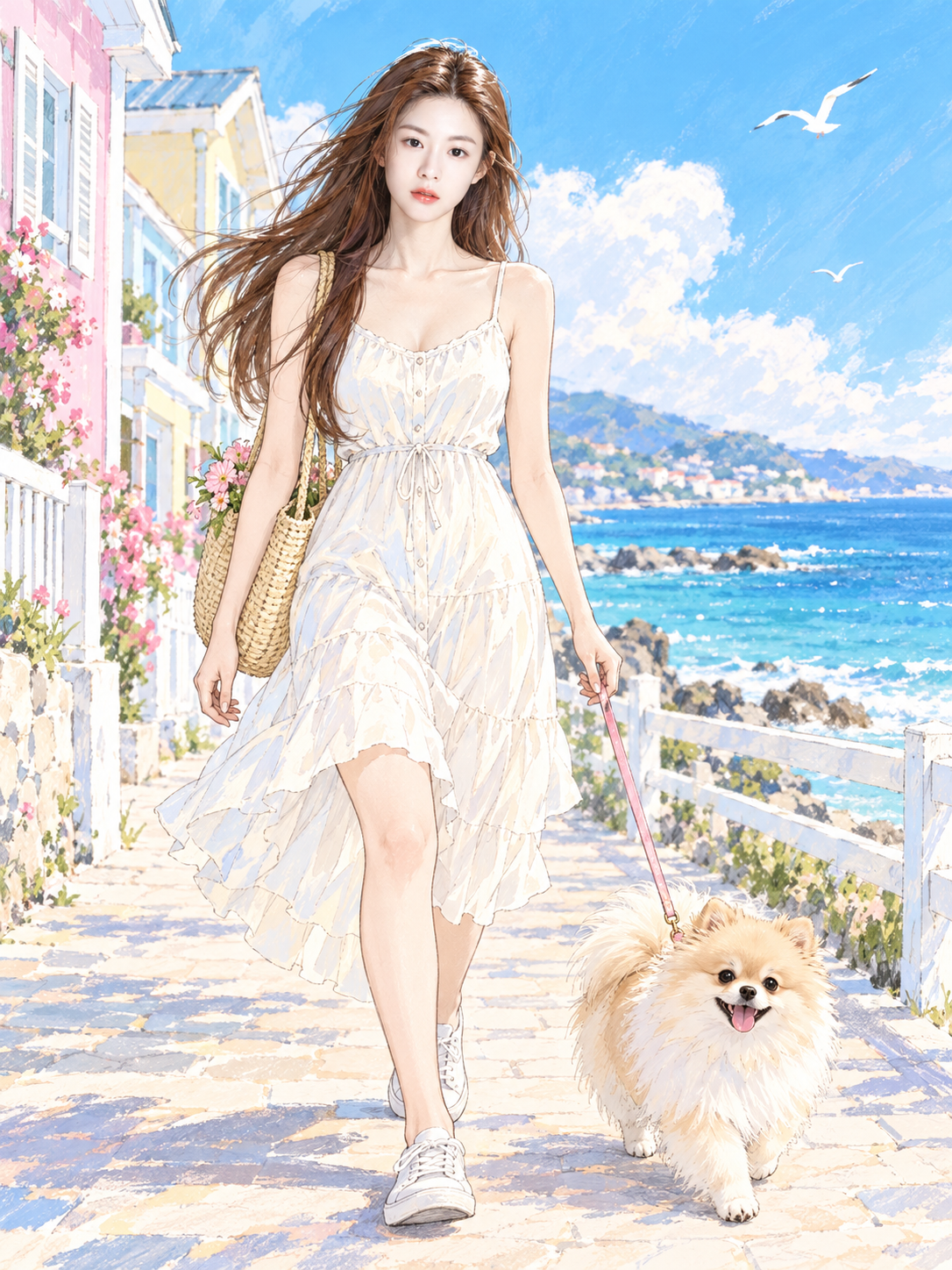 海滨漫步动漫速写 — AI image creation