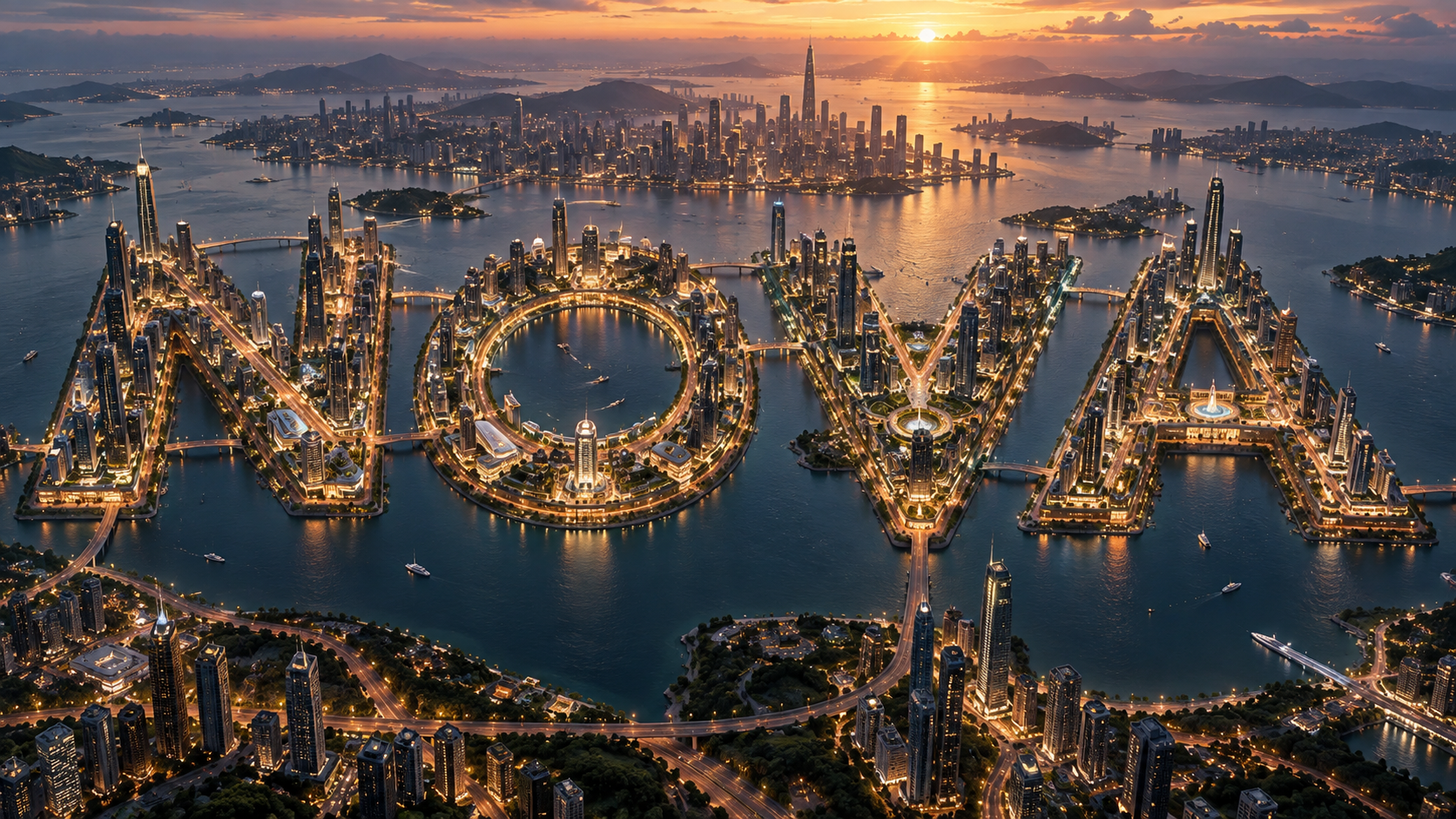 俯瞰未来城市品牌标志景观设计 — AI image creation
