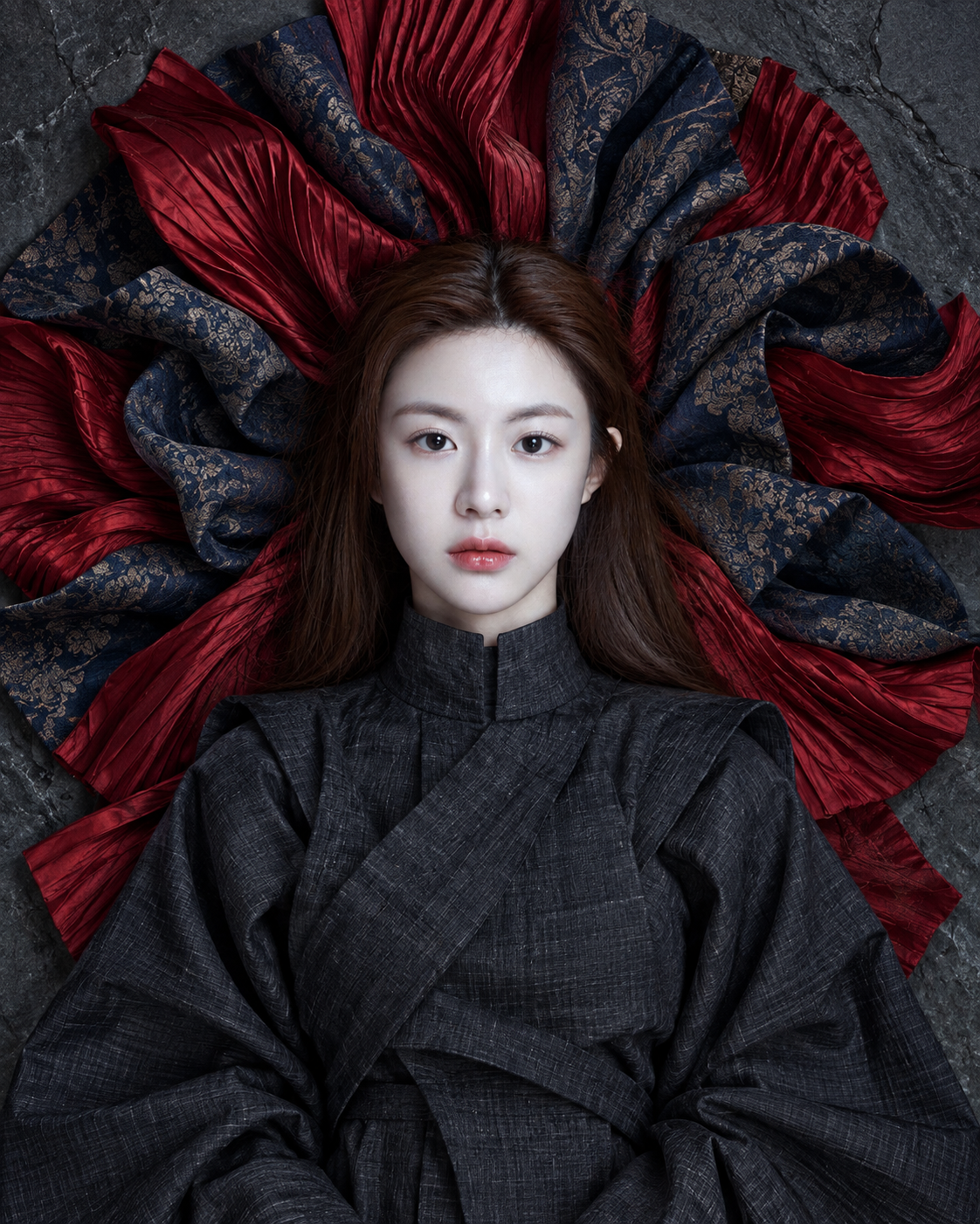 板岩之上的深红织物光环 — AI image creation
