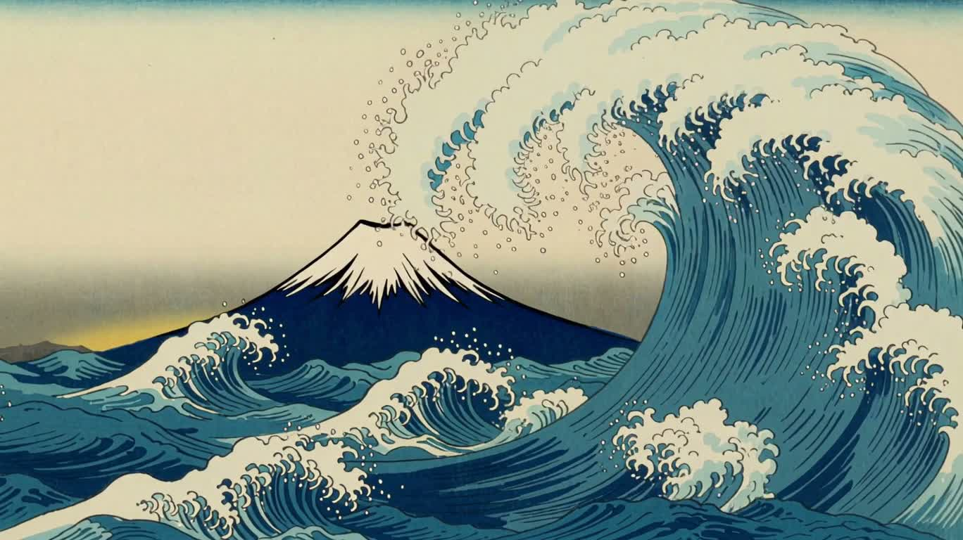 Mont Fuji et la grande vague — AI video creation