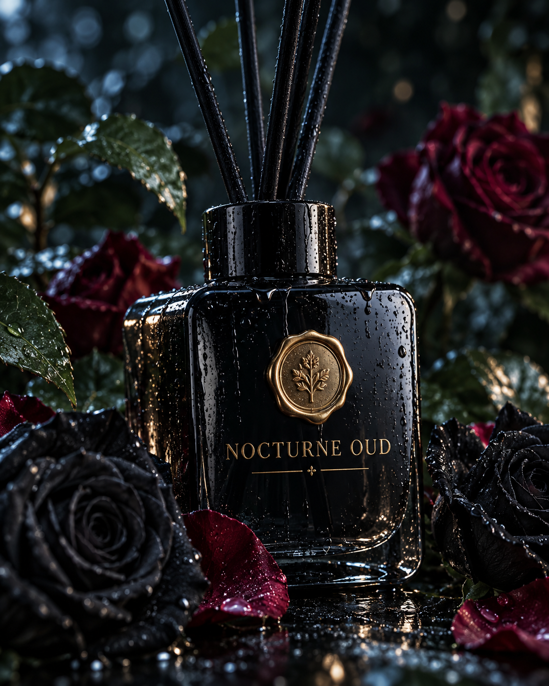 暗夜の黒薔薇とオリジナル高級ディフューザーボトル