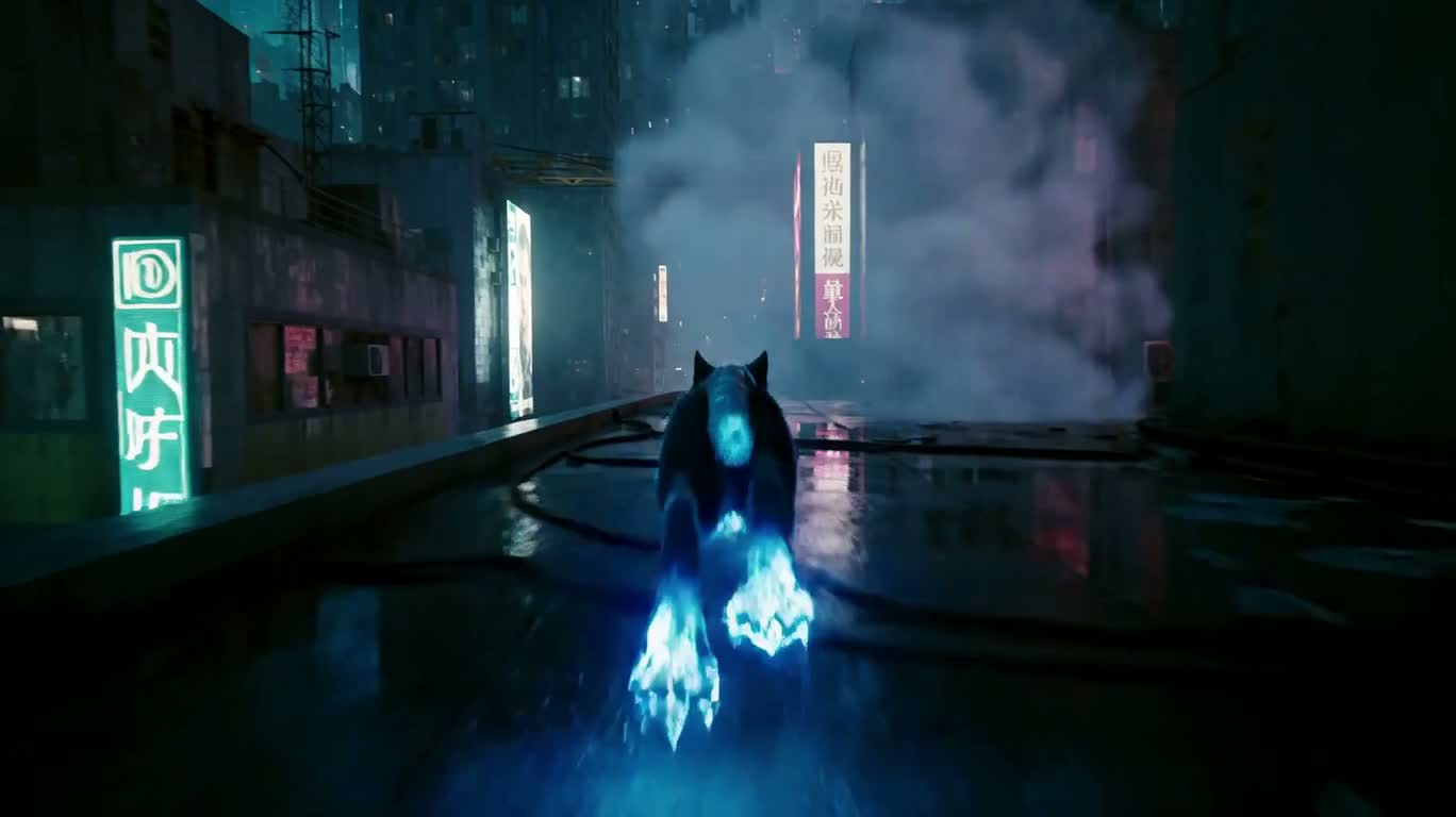 霓虹天际线上的赛博黑豹 — AI video creation