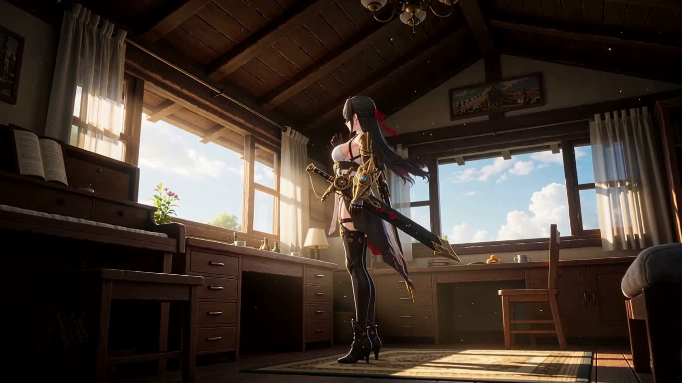 Morning Light in the Steam-Armor Girl's Cabin — AI video creation