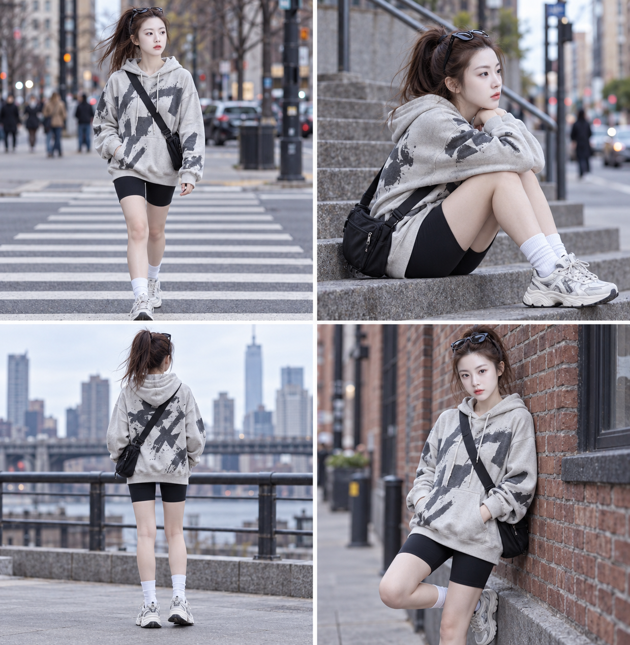 네 칸 도시 스트리트 패션 콜라주