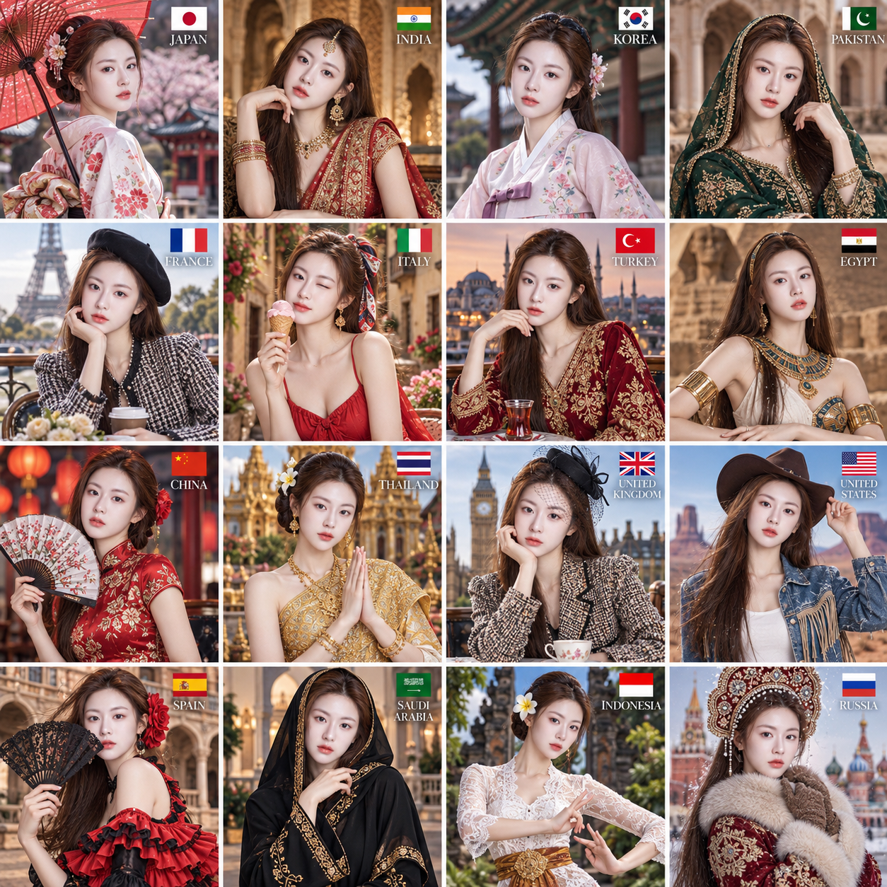 十六国服饰美女拼贴画 — AI image creation