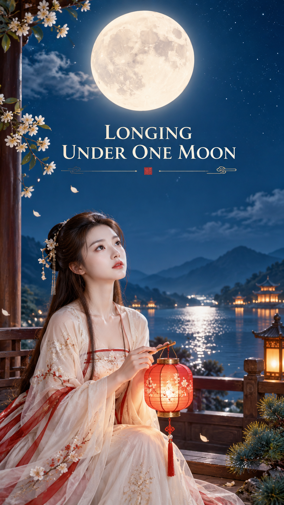 Eastern Zen Mid-Autumn Moon Gazing Poster