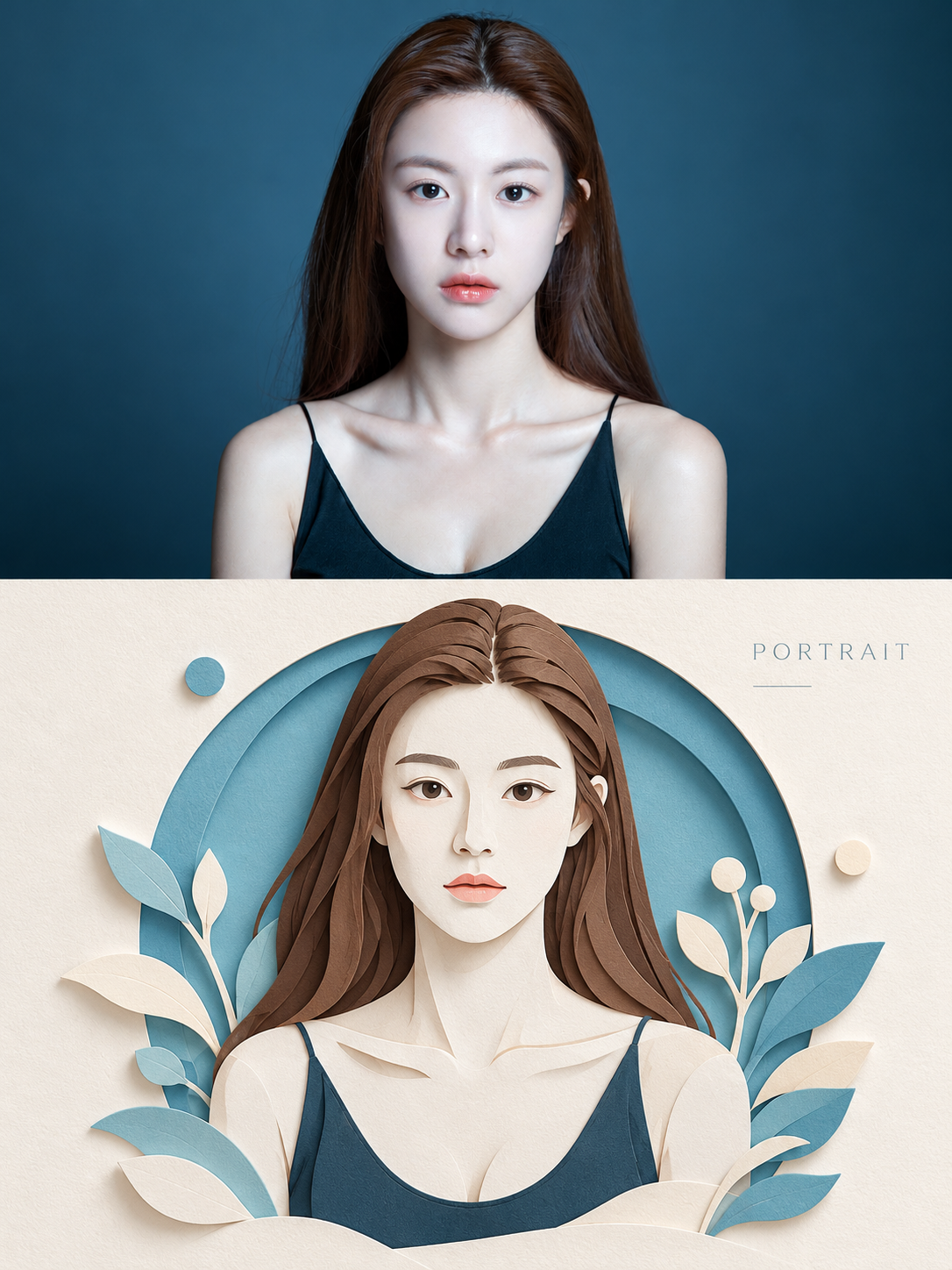 纸雕微缩场景与实景摄影对照海报 — AI image creation