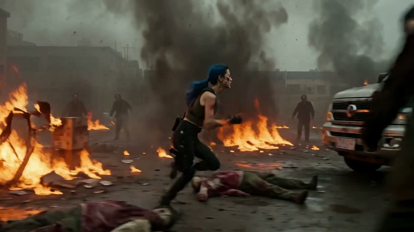 Blue-Haired Survivor's Fireline Breakout — AI video creation