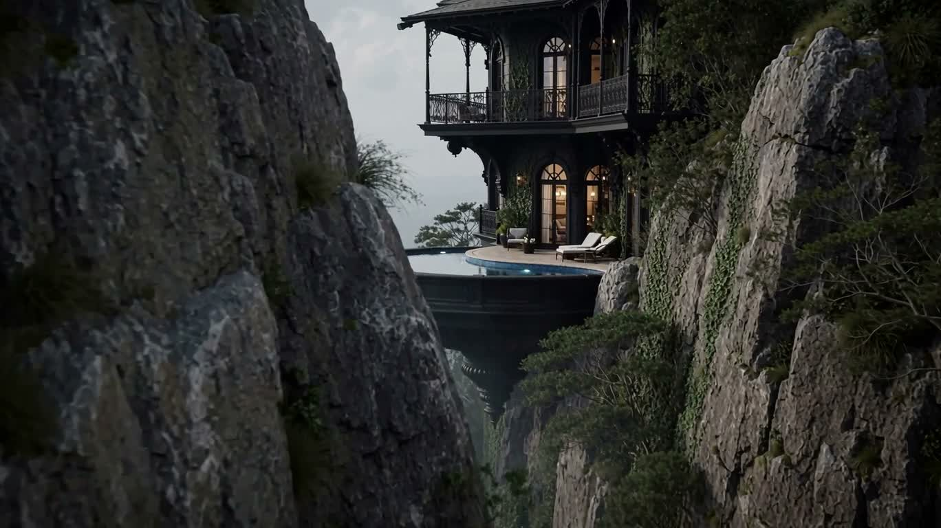 Cliffside Black House with Infinity Pool — AI video creation