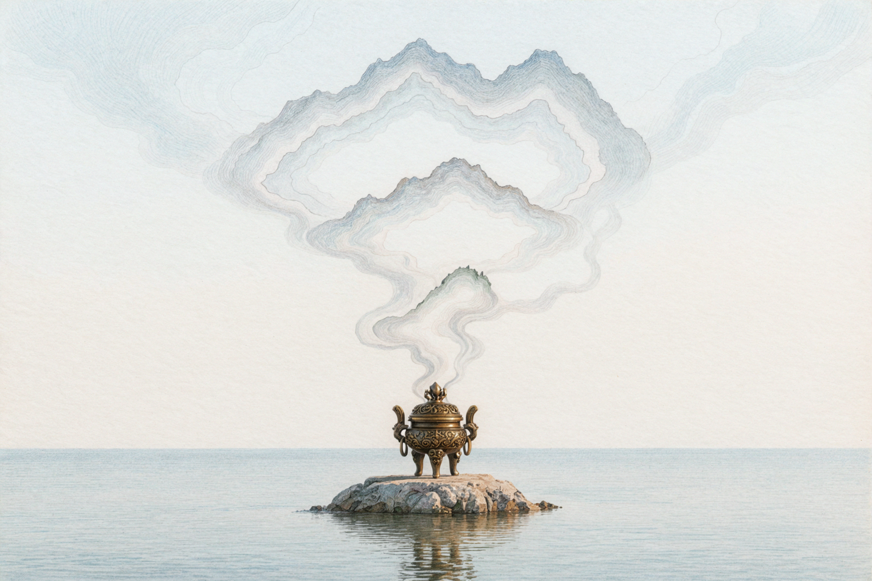 Incense Burner on Water · Colored Pencil — AI image creation