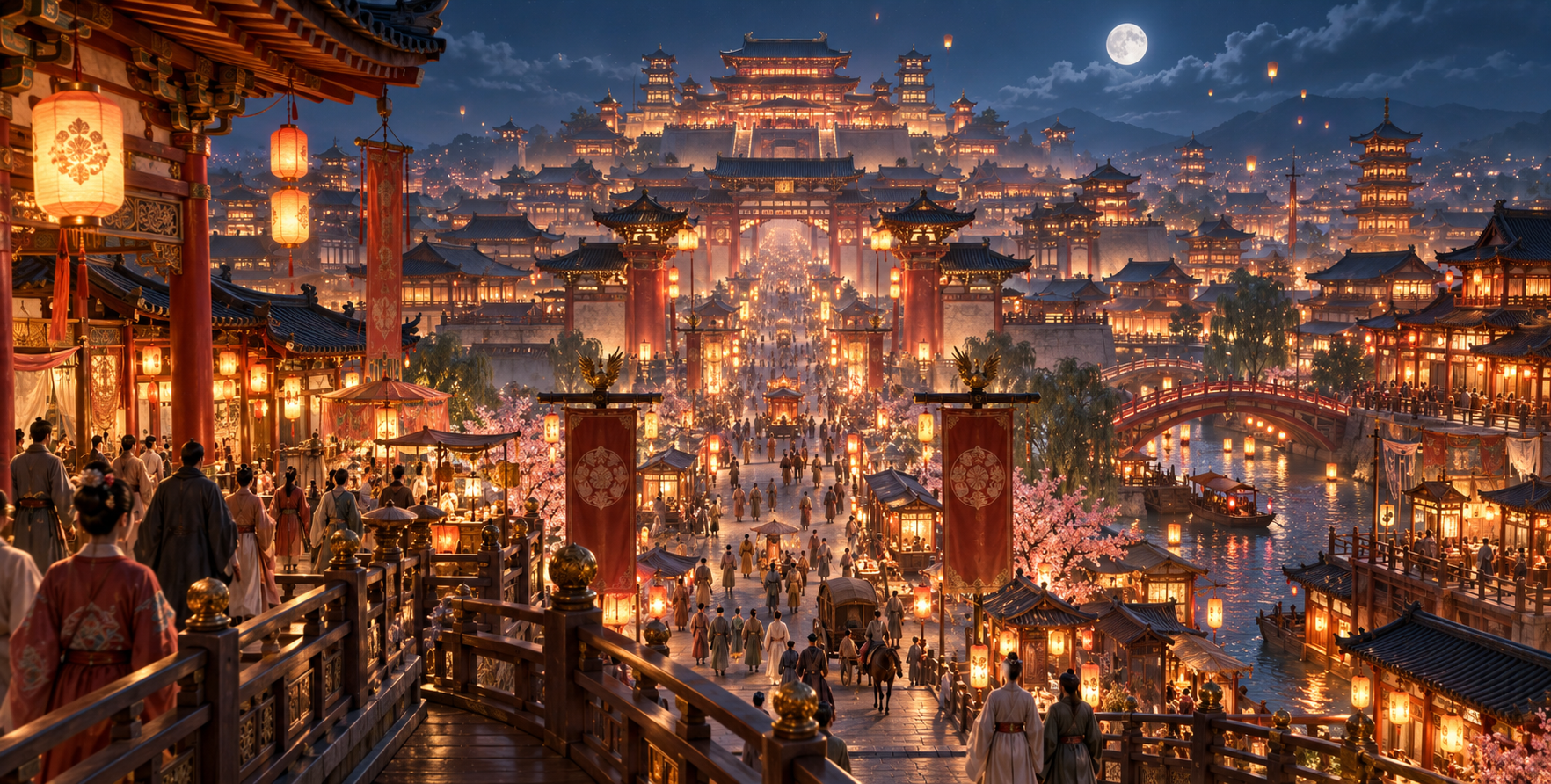 盛世长安繁华夜景游戏主城设计 — AI image creation
