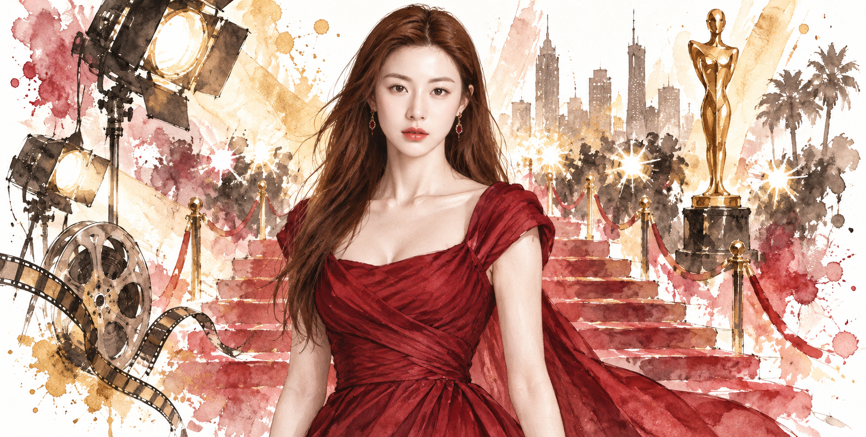 单人红毯水彩时尚海报 — AI image creation