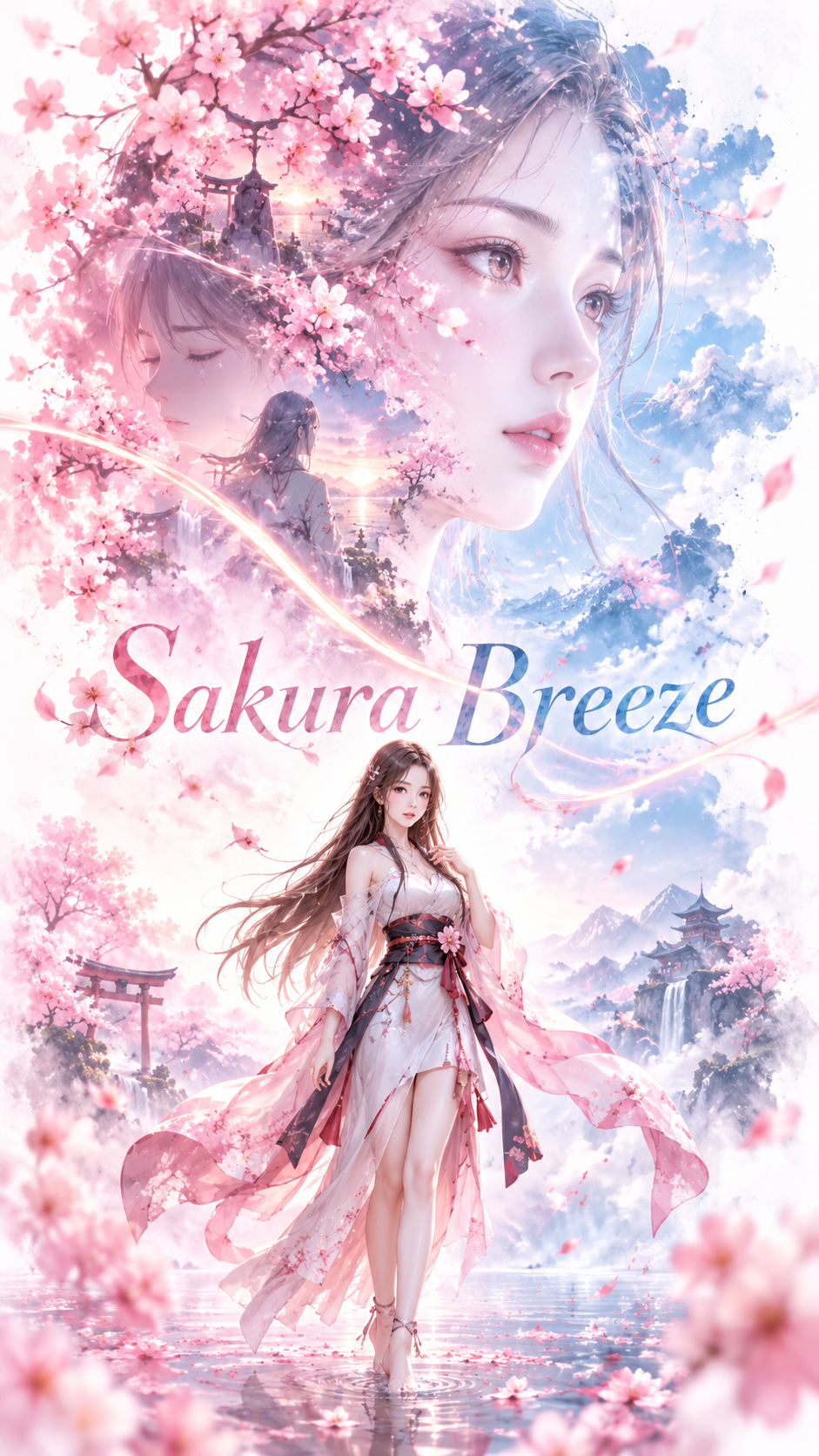 樱花风粒幻化动漫少女剪影 — AI image creation
