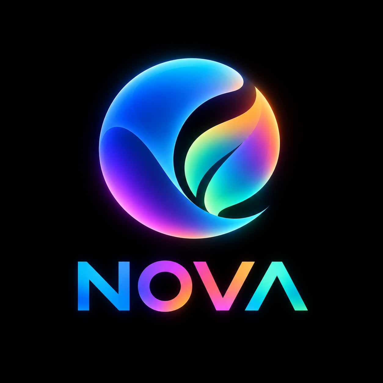 Logo khởi nghiệp công nghệ mềm chuyển sắc neon trên nền đen