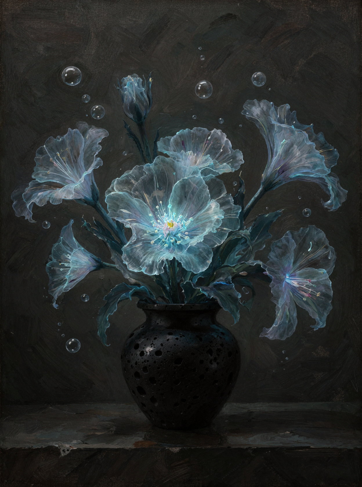 심해의 꽃다발 · 고전 유화 — AI image creation