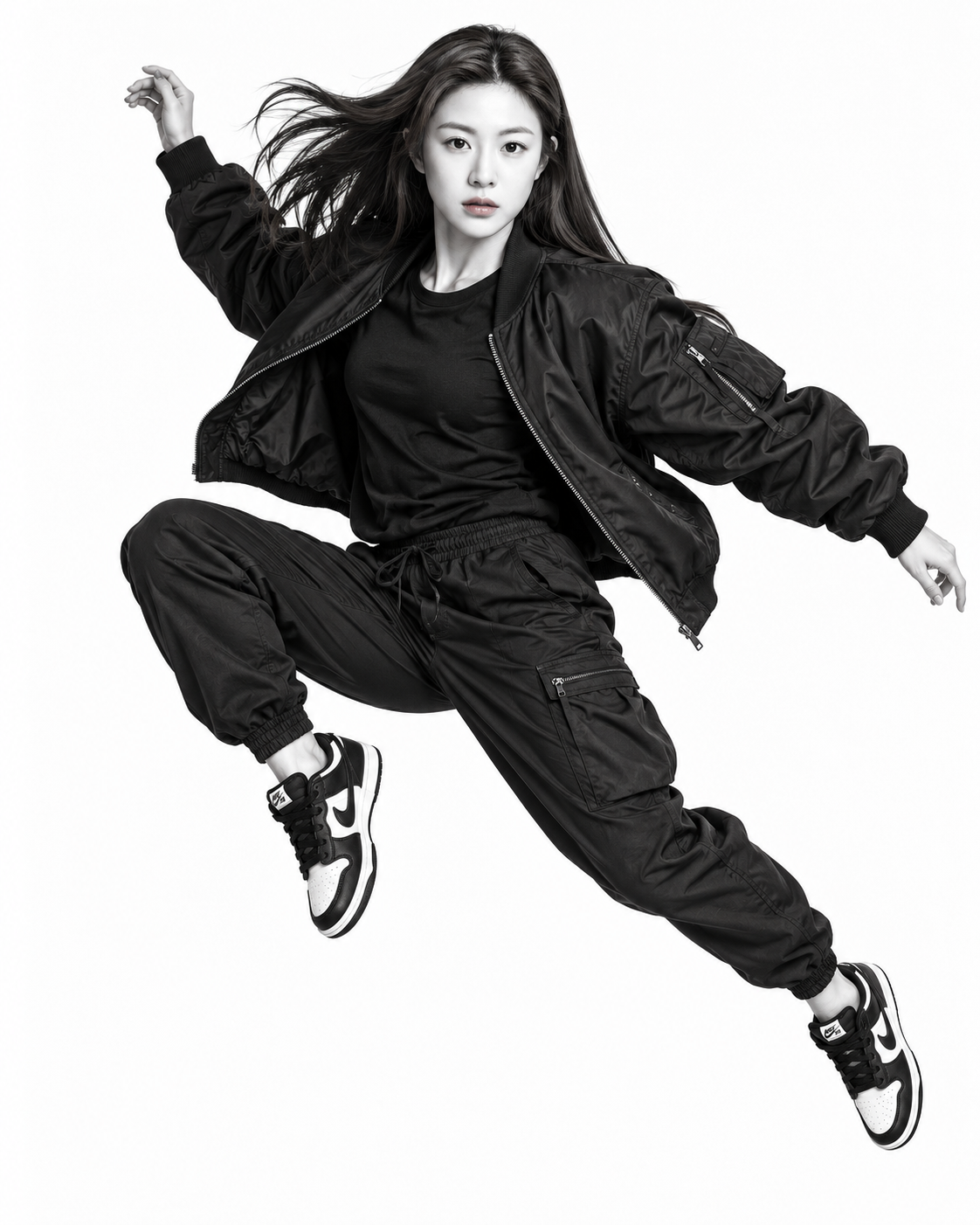 모노크롬 허공에 멈춘 트렌디한 도약