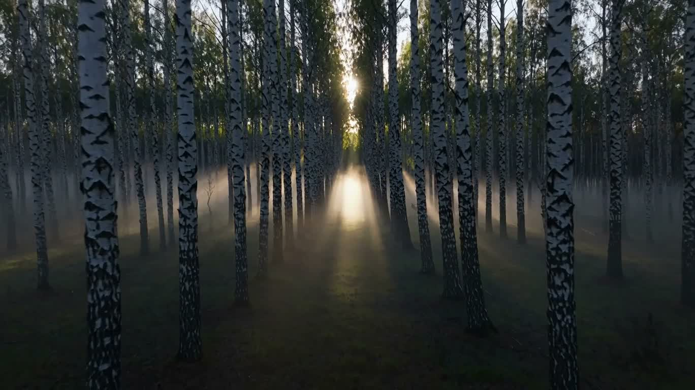 白桦林晨雾之境