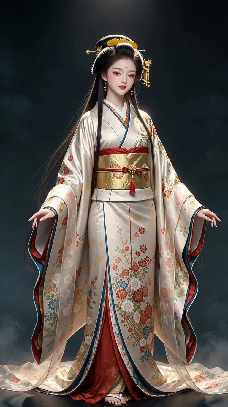 月姬辉夜的花纹和服