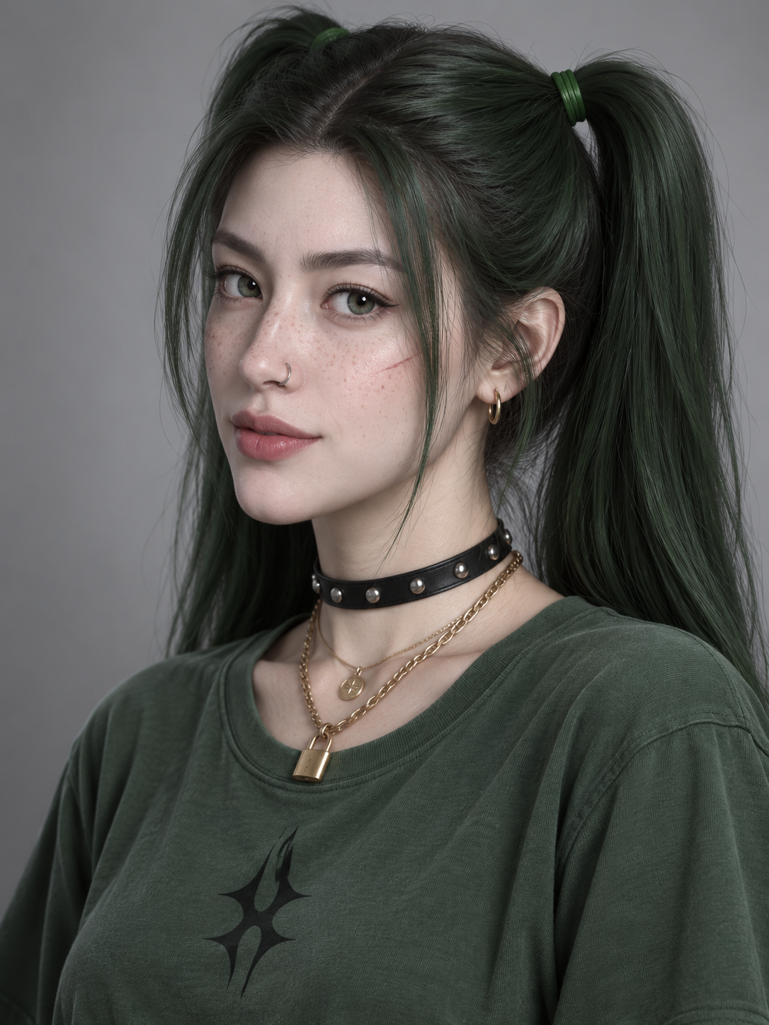 绿发成年女性的精致3D数字肖像 — AI image creation
