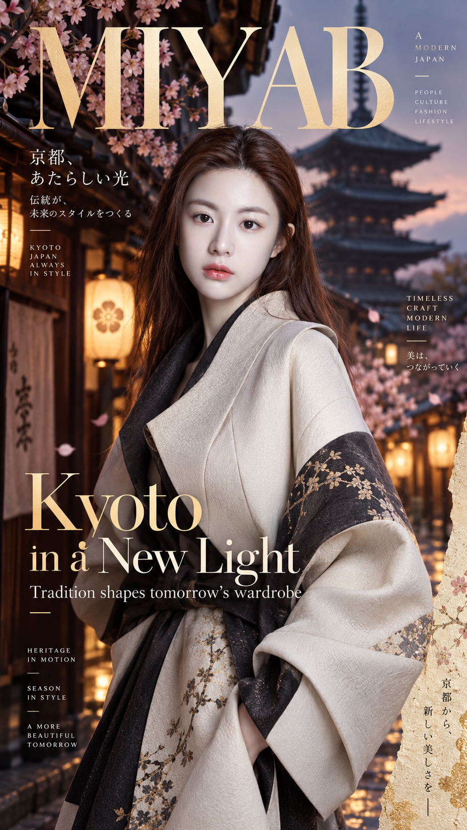 Biểu tượng Kyoto trên bìa tạp chí thời trang cao cấp