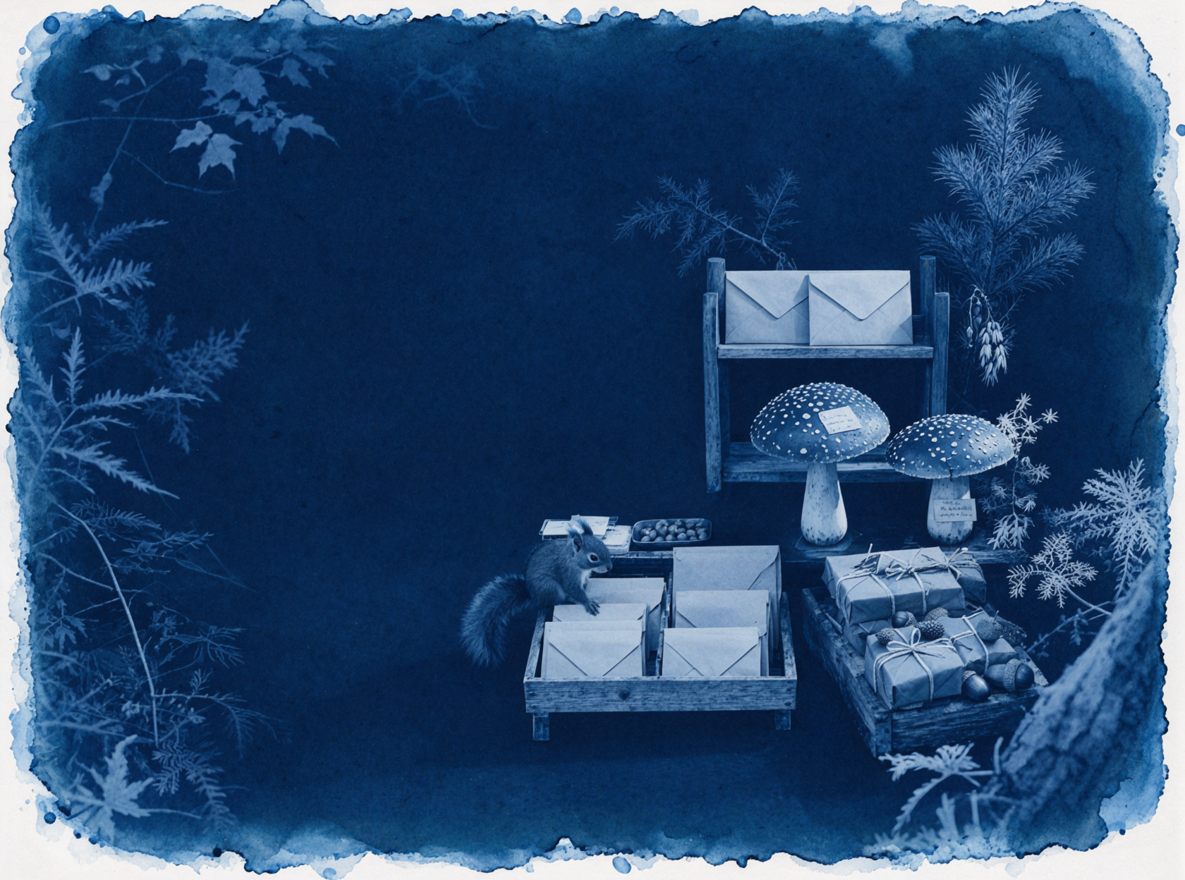 Squirrel Post Office · Cyanotype Art — AI image creation