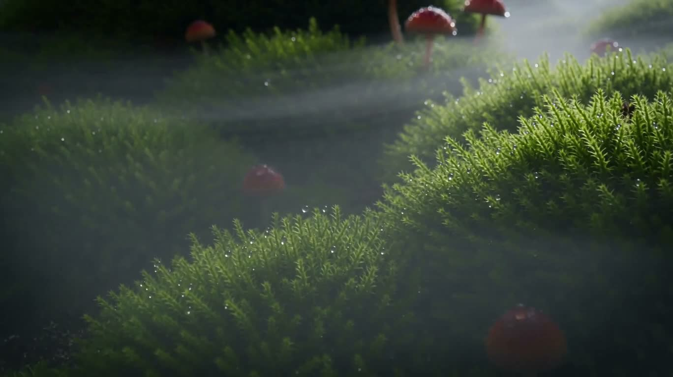 星間の苔と赤いキノコ